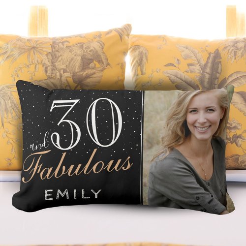 30 and Fabulous Elegant Black 30th Birthday Photo  Lumbar Pillow