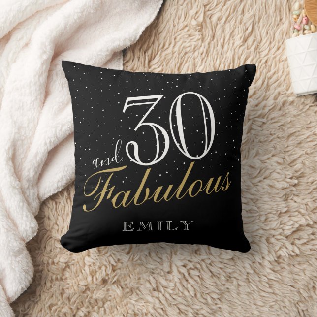 30 and Fabulous Elegant Black 30th Birthday  Throw Pillow (Blanket)