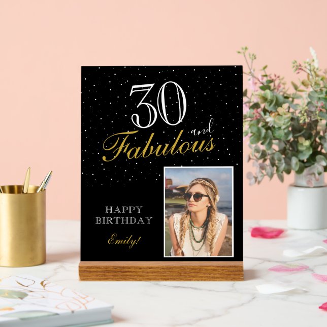 30 and Fabulous Elegant Black Birthday Photo  Acrylic Sign (Wedding)