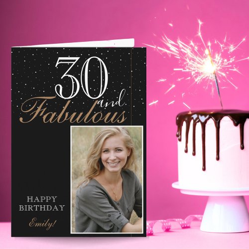 30 and Fabulous Elegant Black Birthday Photo  Card