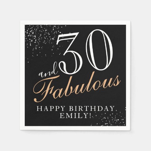 30 and Fabulous Elegant Black Script 30th Birthday Napkins