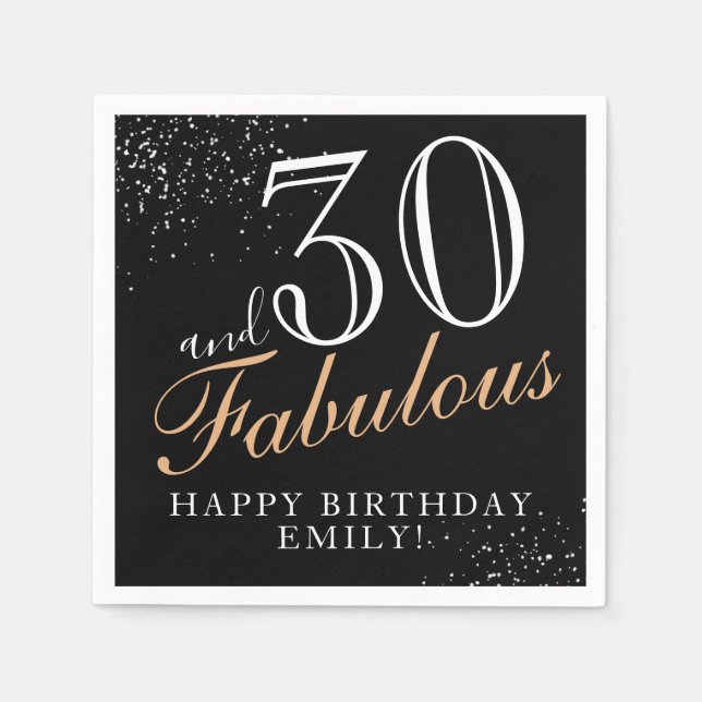 30 and Fabulous Elegant Black Script 30th Birthday Napkins (Front)