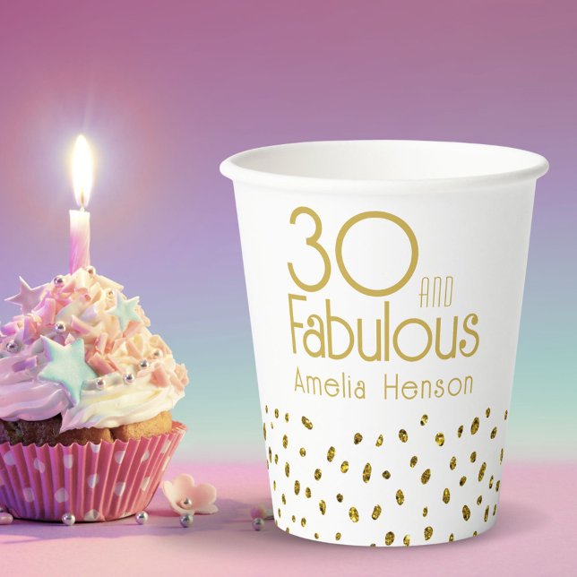 30 and Fabulous Elegant Gold Glitter 30th Birthday Paper Cups (Creator Uploaded)