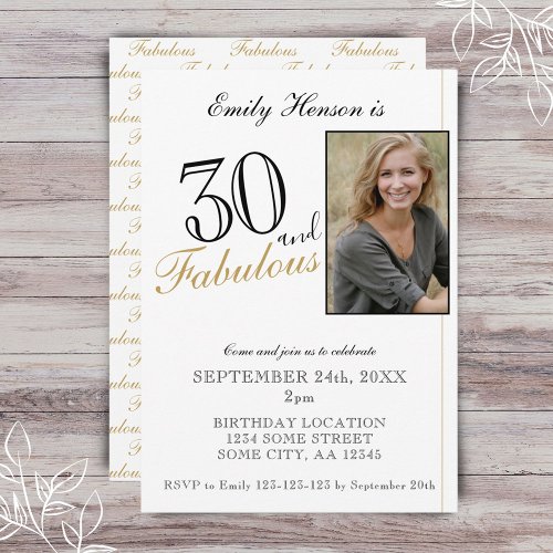 30 and Fabulous Elegant Script Photo Birthday Invitation