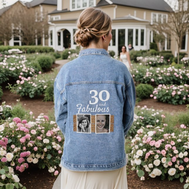 30 and Fabulous Faux Glitter 2 Photo 30th Birthday Denim Jacket (Wedding Back)