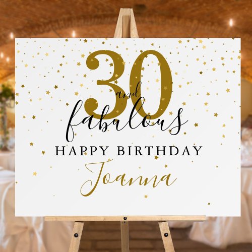 30 and Fabulous Gold and Black Birthday Party Sign