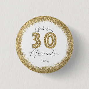 30 and Fabulous Gold Gitter Personalized Button