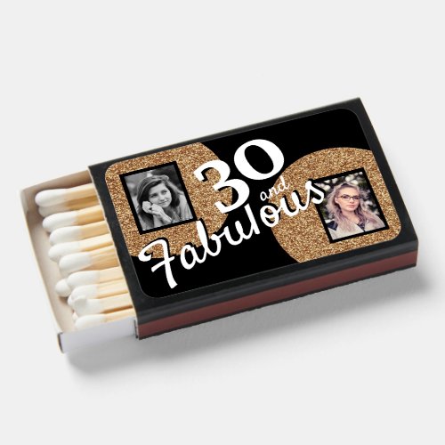 30 and Fabulous Gold Glitter 2 Photo 30th Birthday Matchboxes