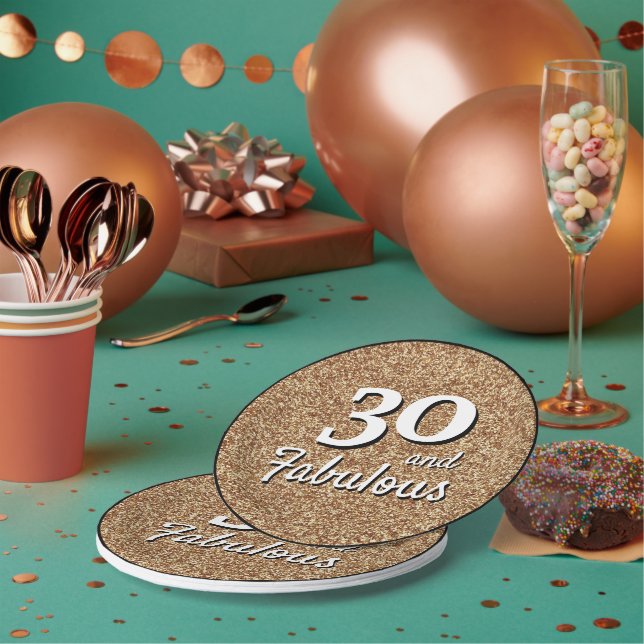 30 and Fabulous Gold Glitter 30th Birthday Paper Plates (Multi)