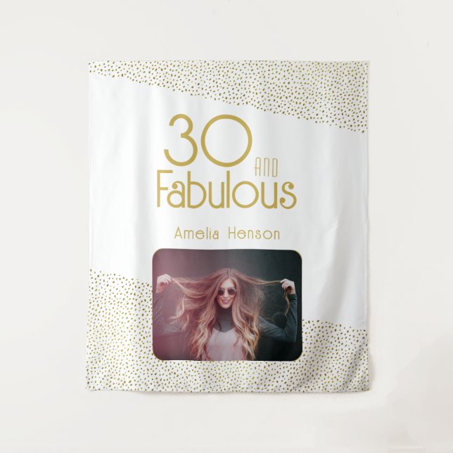 30 and Fabulous Gold Glitter 30th Birthday Photo Tapestry (Front)