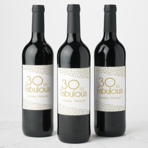 30 and Fabulous Gold Glitter 30th Birthday  Wine Label
