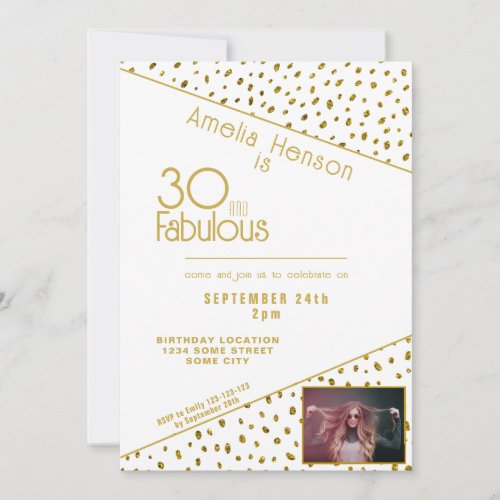 30 and Fabulous Gold Glitter Photo 30th Birthday Invitation