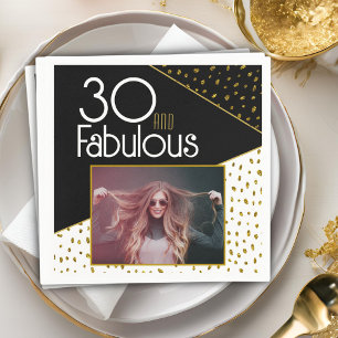 30 and Fabulous Gold Glitter Photo 30th Birthday  Napkins