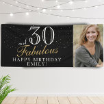 30 and Fabulous Modern Black 30th Birthday Photo Banner<br><div class="desc">30 and Fabulous Modern Black 30th Birthday Photo Banner. Great sign for the 30th birthday party with a custom photo. The background is black and the text is in white and golden colors. Personalize the sign with your photo, your name and the age number, and make your own fun birthday...</div>