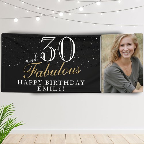 30 and Fabulous Modern Black 30th Birthday Photo Banner
