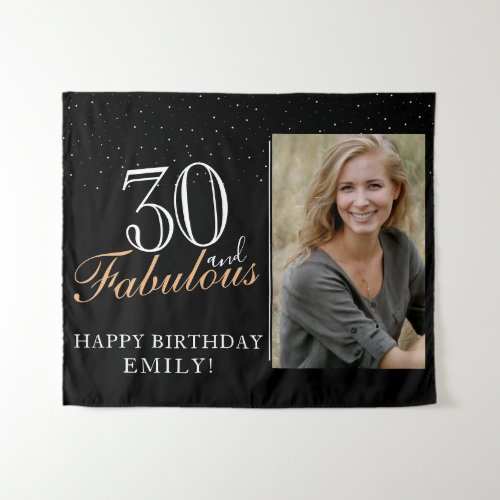 30 and Fabulous Modern Black 30th Birthday Photo  Tapestry