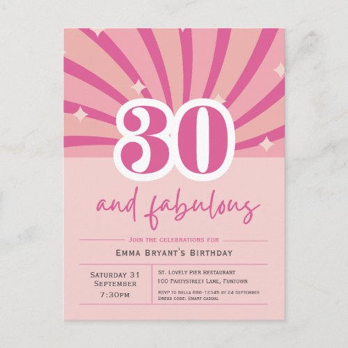 30 and Fabulous Pink 30th Birthday Invitation