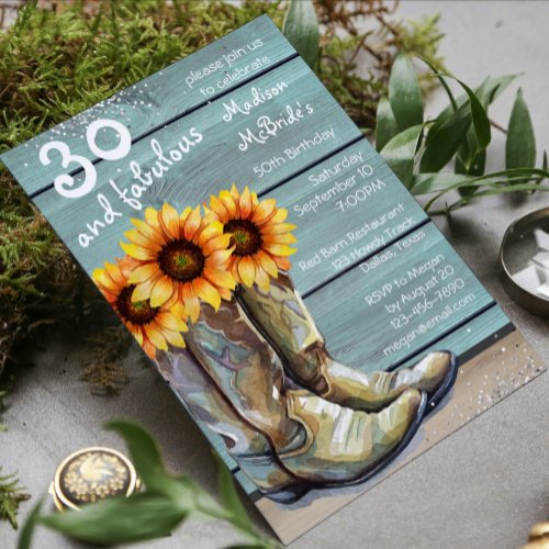 30 And Fabulous Rustic Country Western Sunflower Invitation
