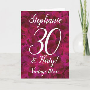 30 and Flirty Abstract Red Rose Birthday Card