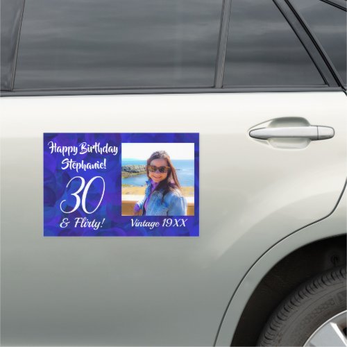 30 and Flirty Elegant Royal Blue Birthday Car Magnet