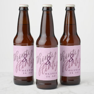 30 and Flirty Typography 30th Birthday Beer Bottle Label