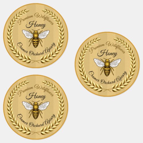 30 Bee and Garland Amber Striped Honey Jar Food Labels