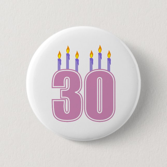 30 Birthday Candles (Pink / Purple) Pinback Button (Front)