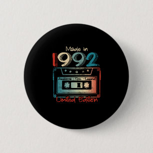30 Birthday Gifts Year Old Made in 1992 Cassette Button