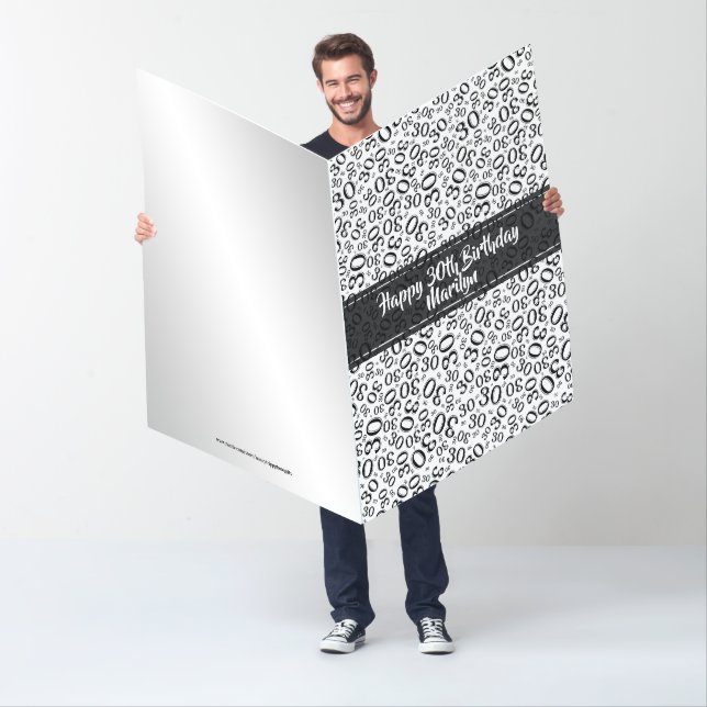 30 Birthday Number Pattern Black/White Jumbo Card (In Situ)