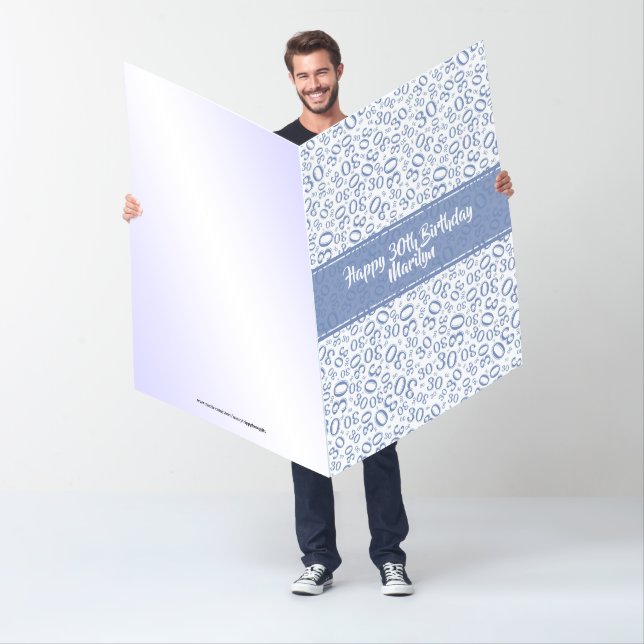 30 Birthday Number Pattern Blue/White Jumbo Card (In Situ)