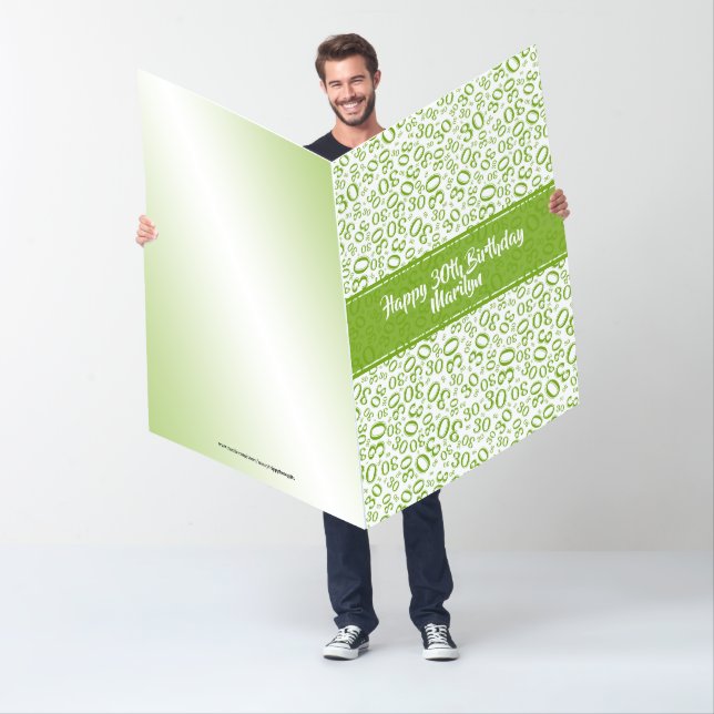30 Birthday Number Pattern Green/White Jumbo Card (In Situ)