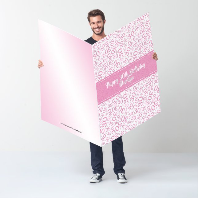 30 Birthday Number Pattern Pink/White Jumbo Card (In Situ)