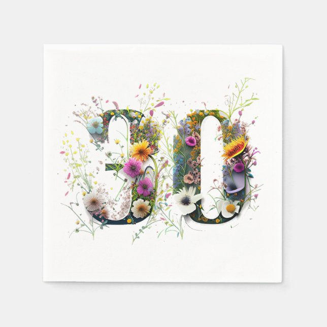 30 Birthday Number Wildflowers  Napkins (Front)