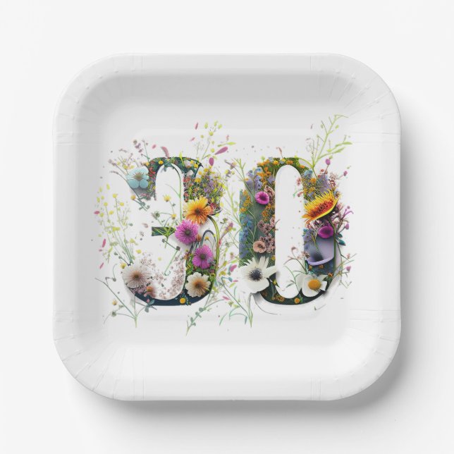 30 Birthday Number Wildflowers  Paper Plates (Front)