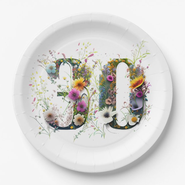 30 Birthday Number Wildflowers  Paper Plates (Front)