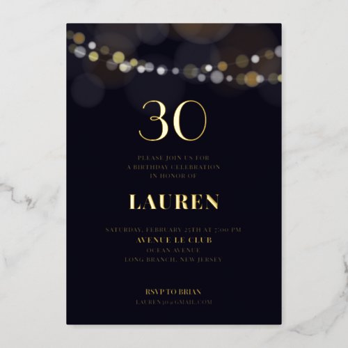 30 Birthday String Lights Foil Invitation
