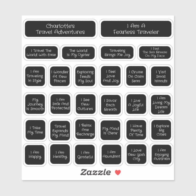 30 Black Travel Affirmation Template Square Sticker (Sheet)