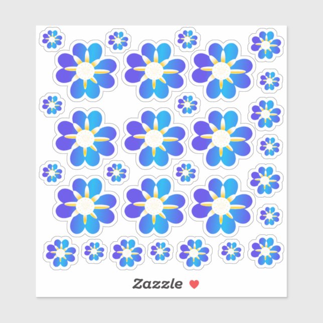 30 Blue Flower Stickers (Sheet)