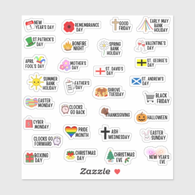 30 British UK Public Holiday Special Days Planner Sticker (Sheet)