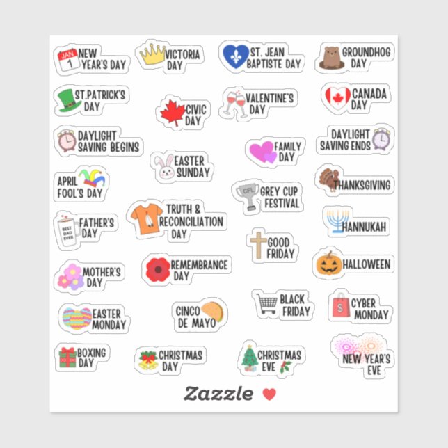 30 Canadian Public Holiday Special Days Planner Sticker (Sheet)