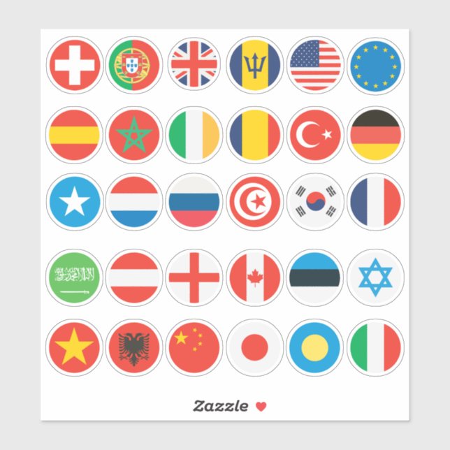 30 Country Flag Design of USA, Germany & More Sticker (Sheet)