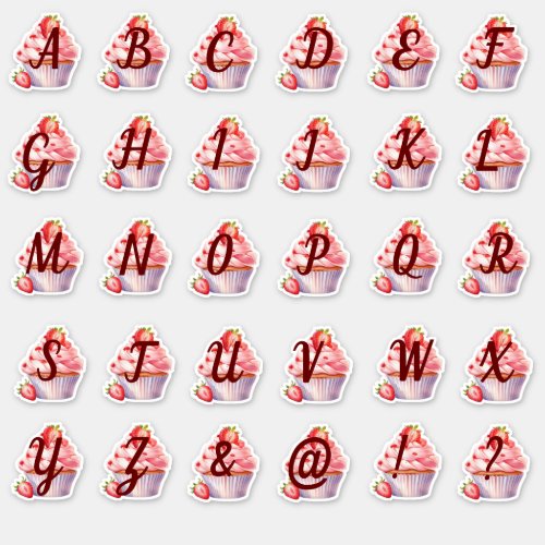 30 Cupcake Alphabet Letter Cut Vinyl Sticker