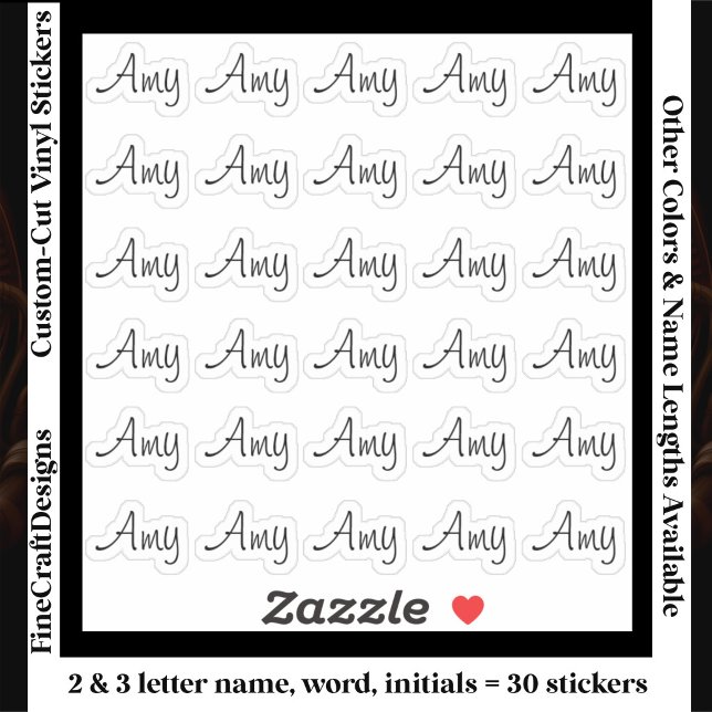 30 Custom Modern Short Name Word Initials Black Sticker (Creator Uploaded)