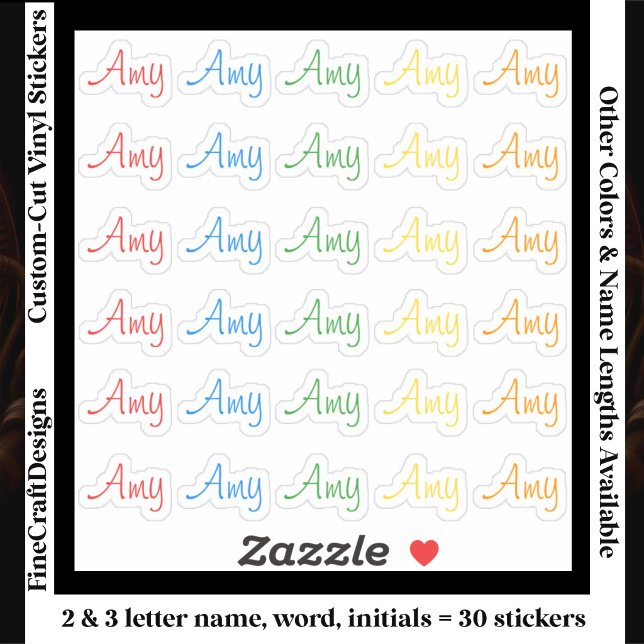30 Custom Modern Short Name Word Initials Bright Sticker (Creator Uploaded)
