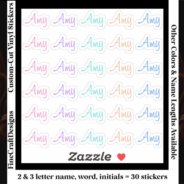 30 Custom Modern Short Name Word Initials Trendy Sticker (Creator Uploaded)