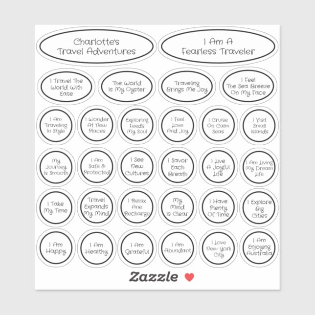 30 Cute Black & White Travel Affirmation Template Sticker (Sheet)