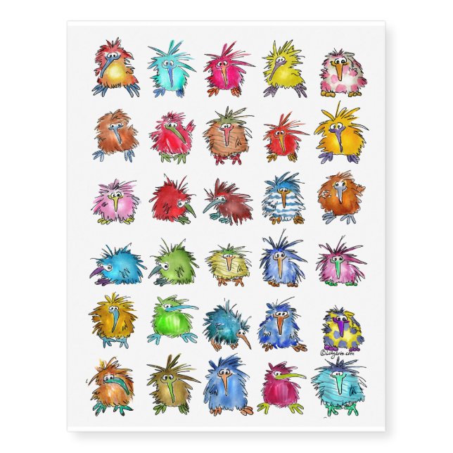 30 Cute Cartoon Kiwi Birds Temporary Tattoos (Front)