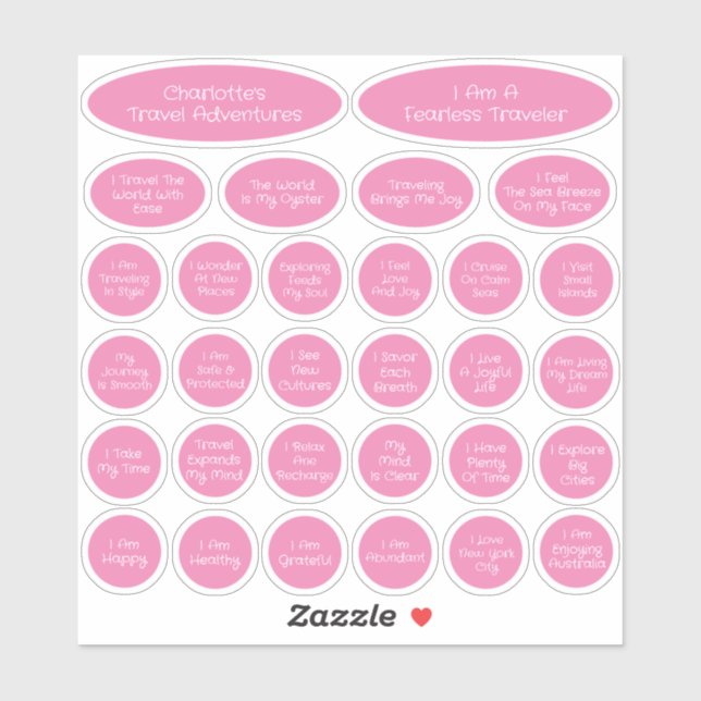 30 Cute Pink & White Travel Affirmation Template Sticker (Sheet)