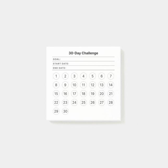 30-Day Challenge Monthly Notes (Front)