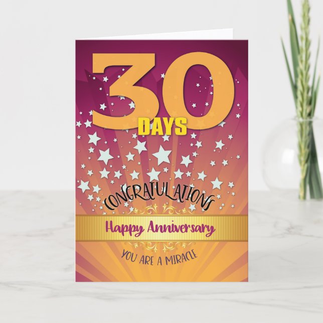 30 Day Recovery Anniversary Bold Numeral Card (Front)